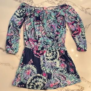 Lilly Pulitzer Navy Multi-Color Off-Shoulder Floral Print Dress